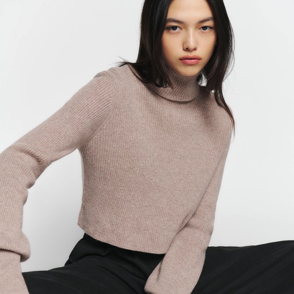 Luisa Cropped turtleneck Cashmere Sweater Oatmeal  ( taupe ) - Size S - NWT